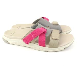 Earth Origins Vara Sandal Grey Gris Women’s 9.5 Pink Suede Sport Slides Slip On